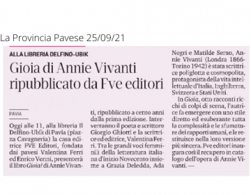 Rassegna stampa Gioia! – La Provincia Pavese 25 09 21